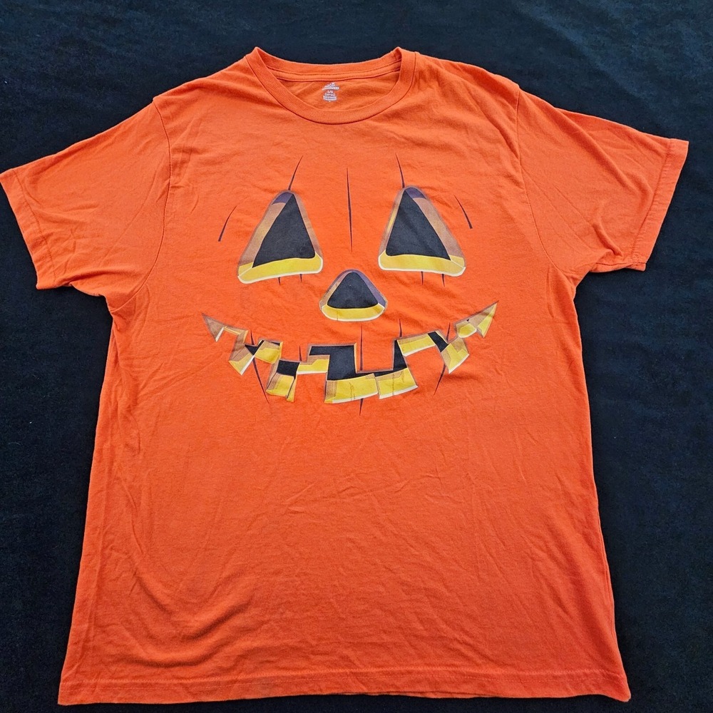 Jack-O'-Lantern Halloween Orange Short Sleeve Cotton Blend T-Shirt Adult L